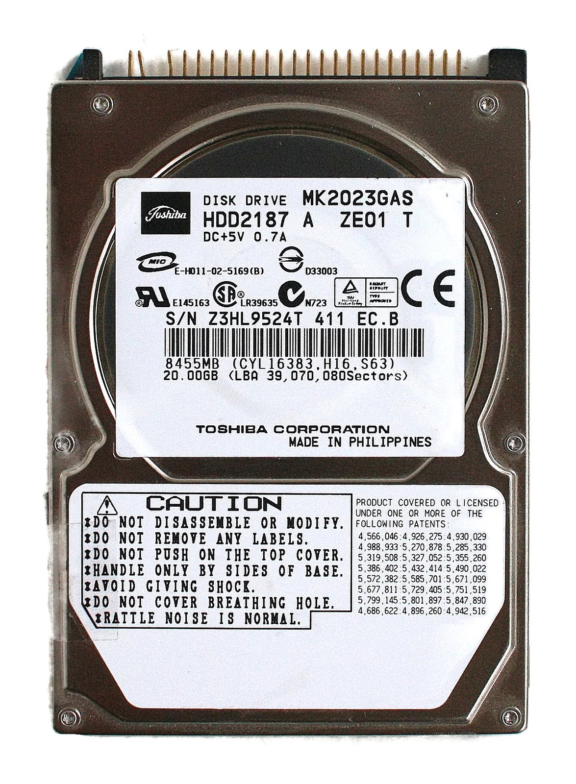 Mk2023gas (hdd2187) 20gb 4200rpm 2.5'' ata-100 laptop hdd
