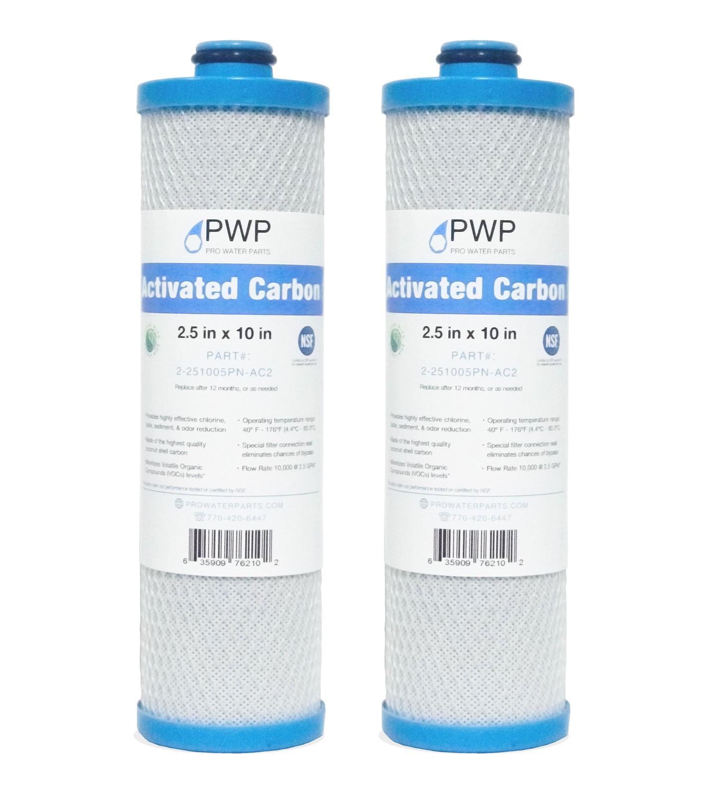 RV Water Filter Activated Carbon Block Push-Nipple Cartridge OEM 2.5 x 10"  for