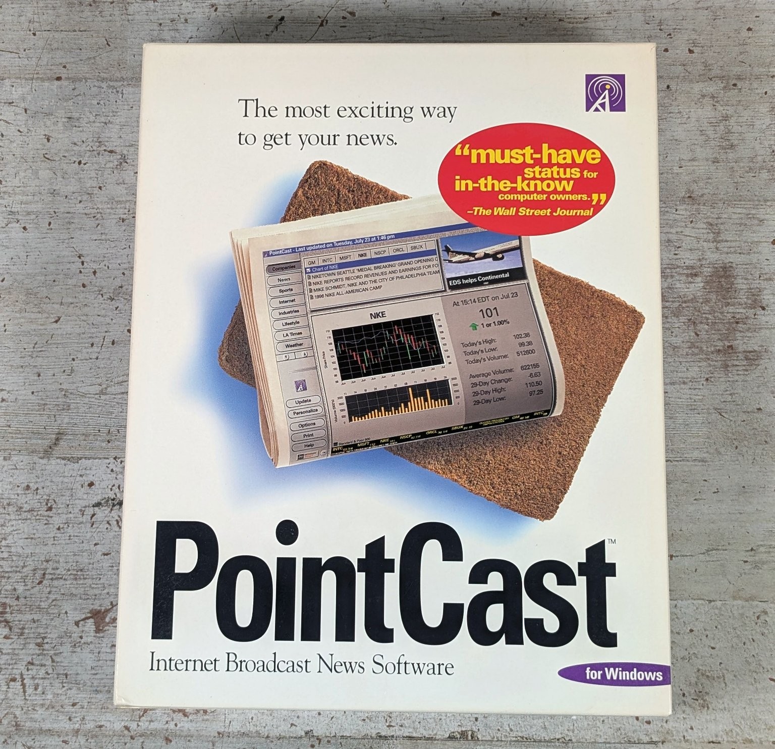 PointCast Internet Broadcast News Software for Windows CD-ROM 1996 Vtg Big Box