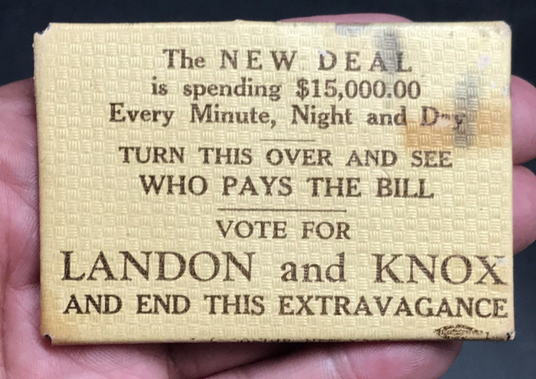VTG 1936 Alf Landon & Frank Knox Mirror Anti-New Deal 2x3 End This Extravagance