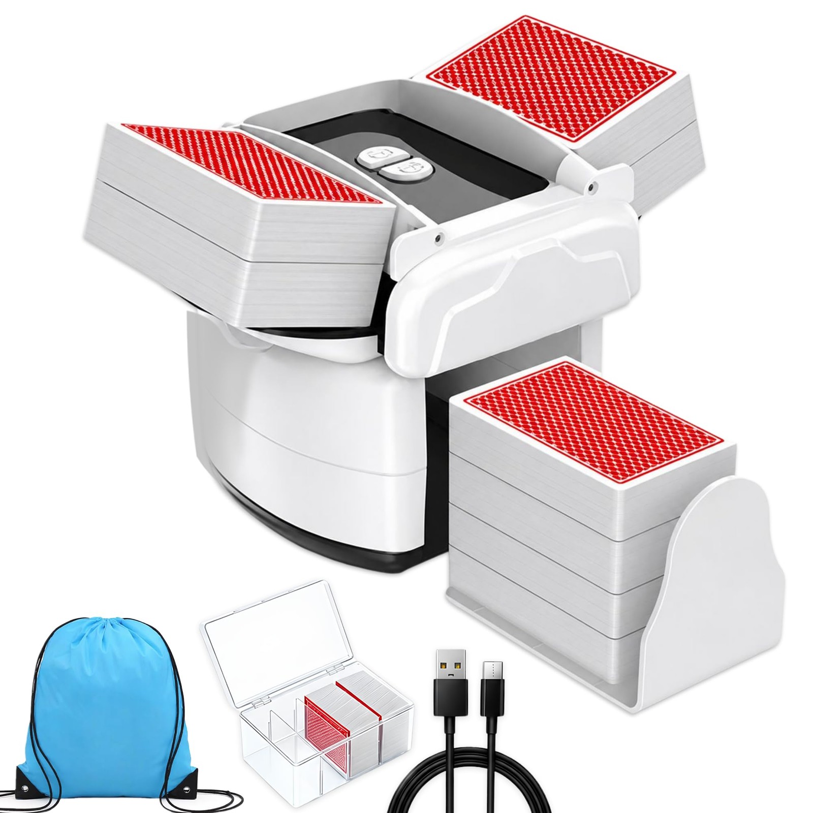 Automatic Card Shuffler for 1–4 Decks with Builtin Card Box, Dual Motor LowNo...