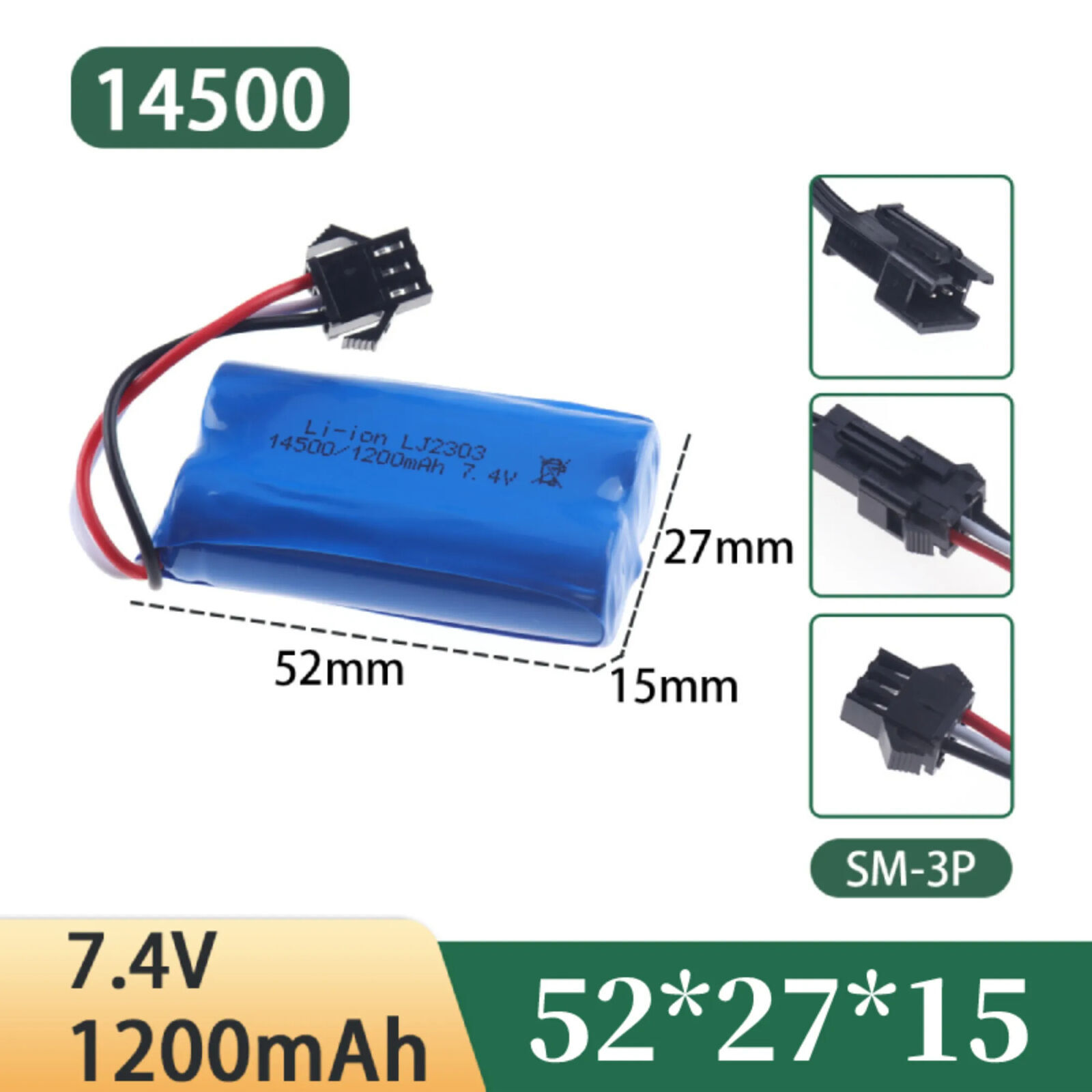 7.4V 1200mAh 14500 Li-ion Lipo Battery Rechargeable for RC Car Truck Robot Heli