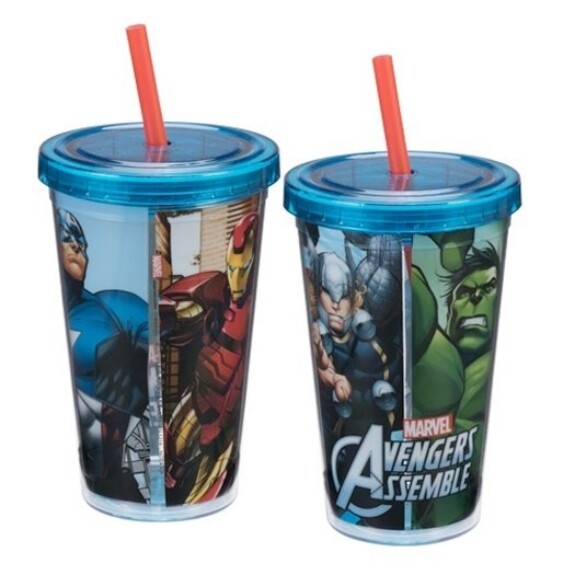 Marvel Comics Avengers Assemble 12 oz Acrylic Travel Cup with Straw NEW UNUSED