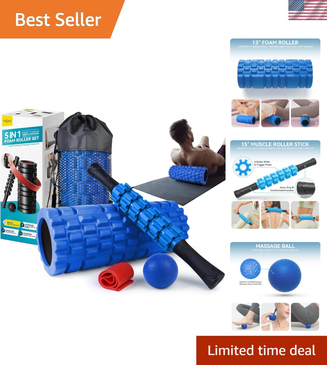 5 in 1 Foam Roller & Massage Kit: High Density Solutions for Whole Body Wellness