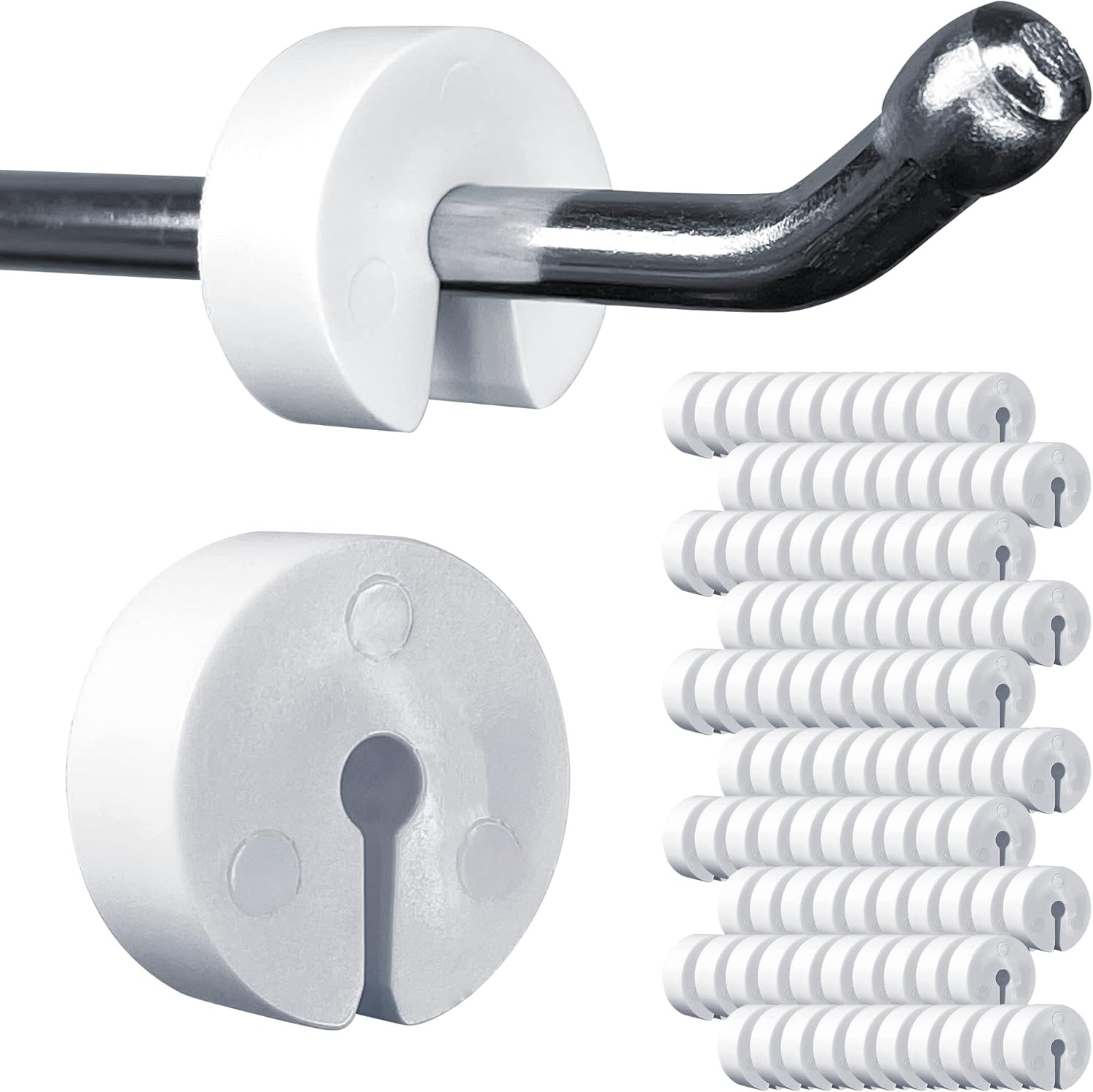 Peg Hook Stoppers for 1/4 Pegboard Hooks & Slatwalls, White round Rubber Invento