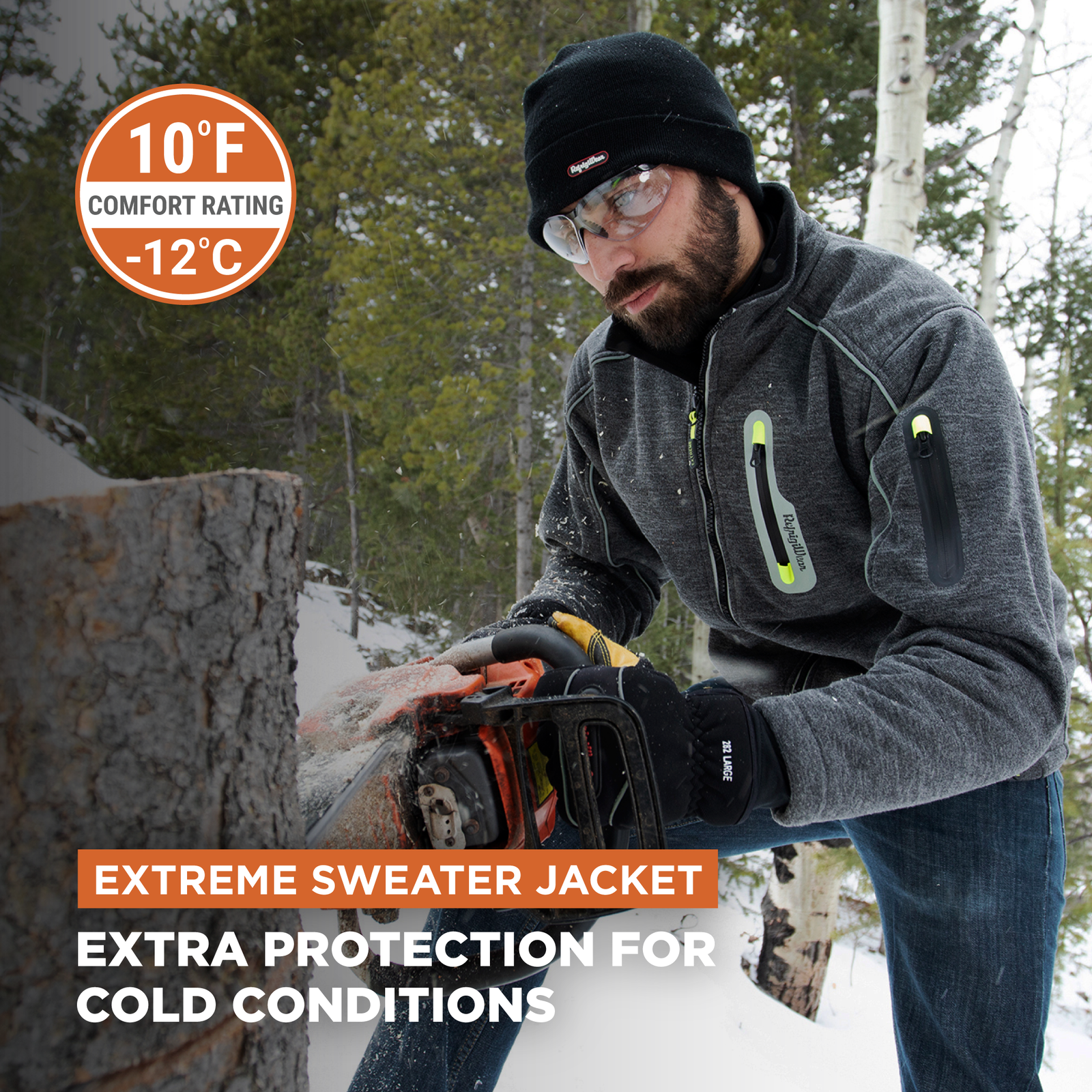 RefrigiWear Mens Warm Fleece Lined Extreme Sweater Jacket with Reflective Piping
