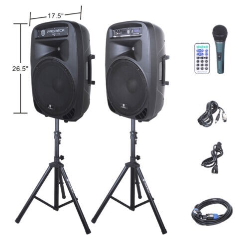 PRORECK PARTY 15 PA Speaker System 2000W 15 inch Powered DJ Bluetooth/USB/SD/LED