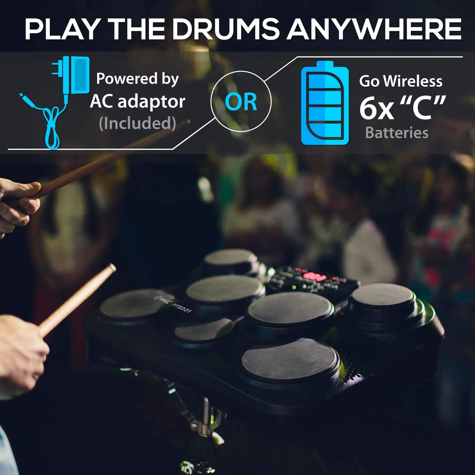 Pyle Electronic Tabletop Drum Set PTED01 - 8 Pads 600 Sounds