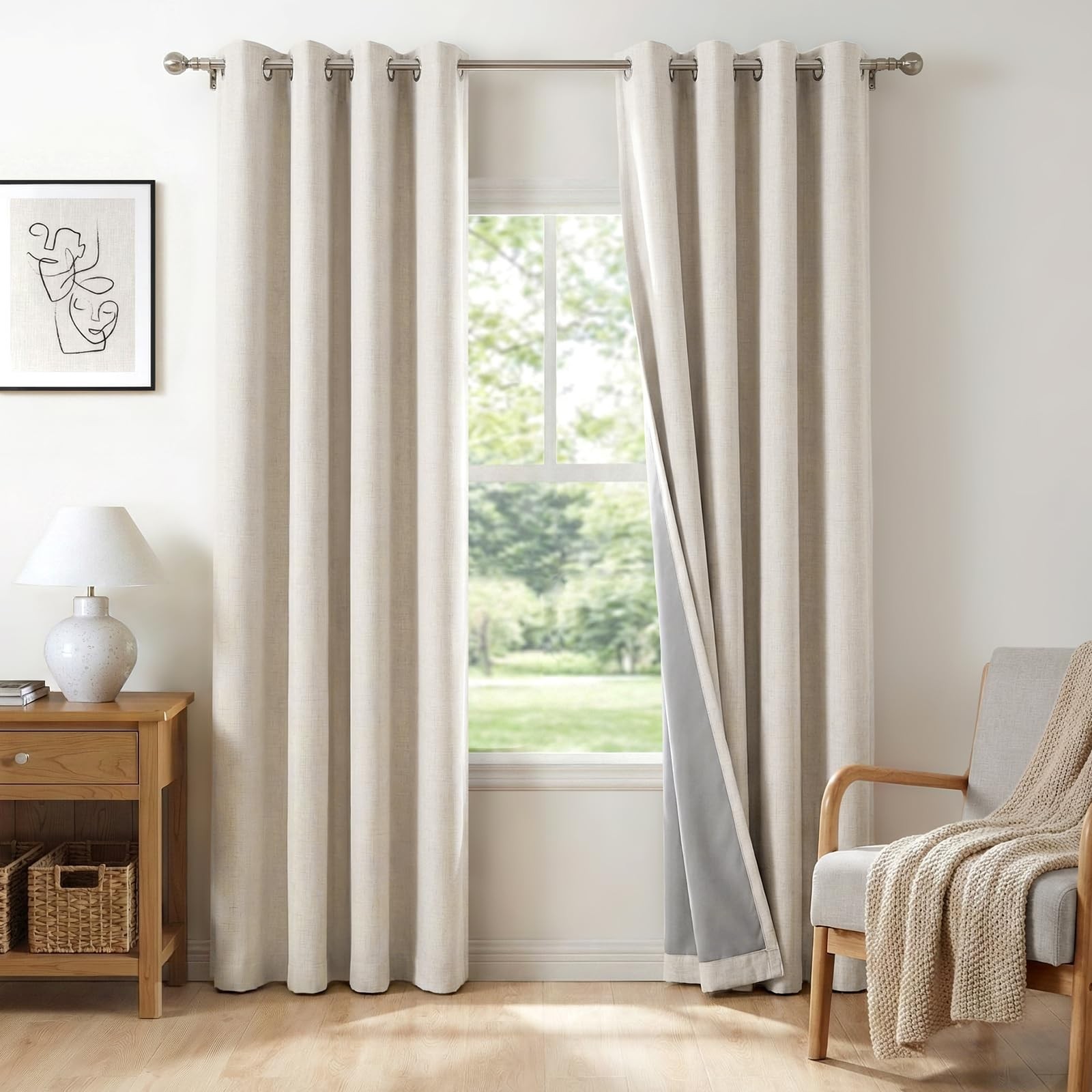 Linen Textured Total Blackout Curtains 90 Inches Long, Beige | 100% Blackout ...
