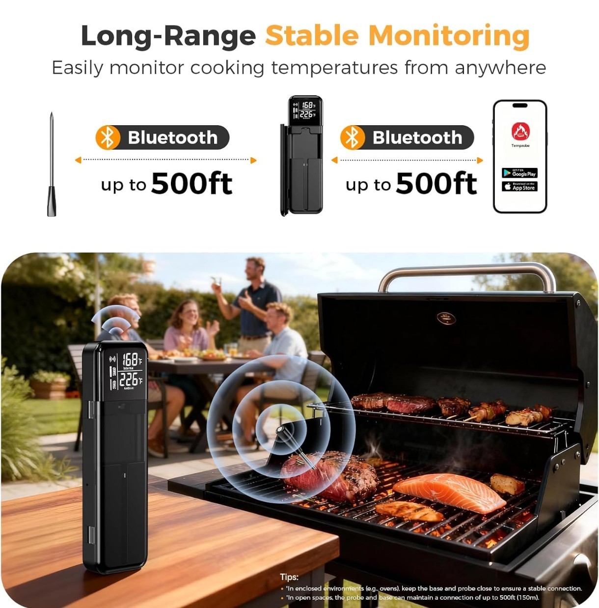 Smart Wireless Meat Thermometer, Digital Cooking Thermometer for Kitchen, Grill
