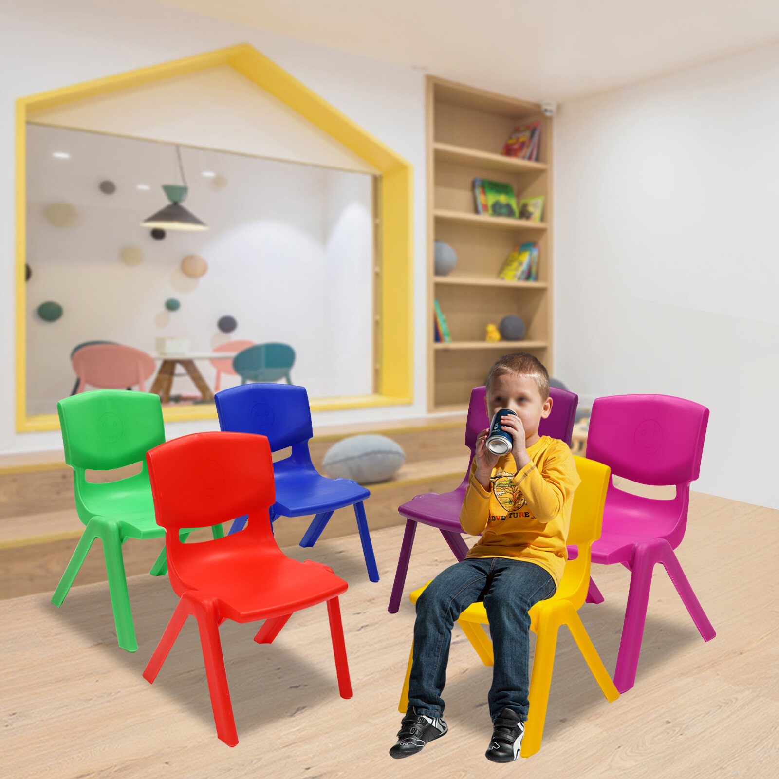 6 Pcs Stackable School Chairs Kids Plastic Stack Chairs Toddler Chair Multicolor