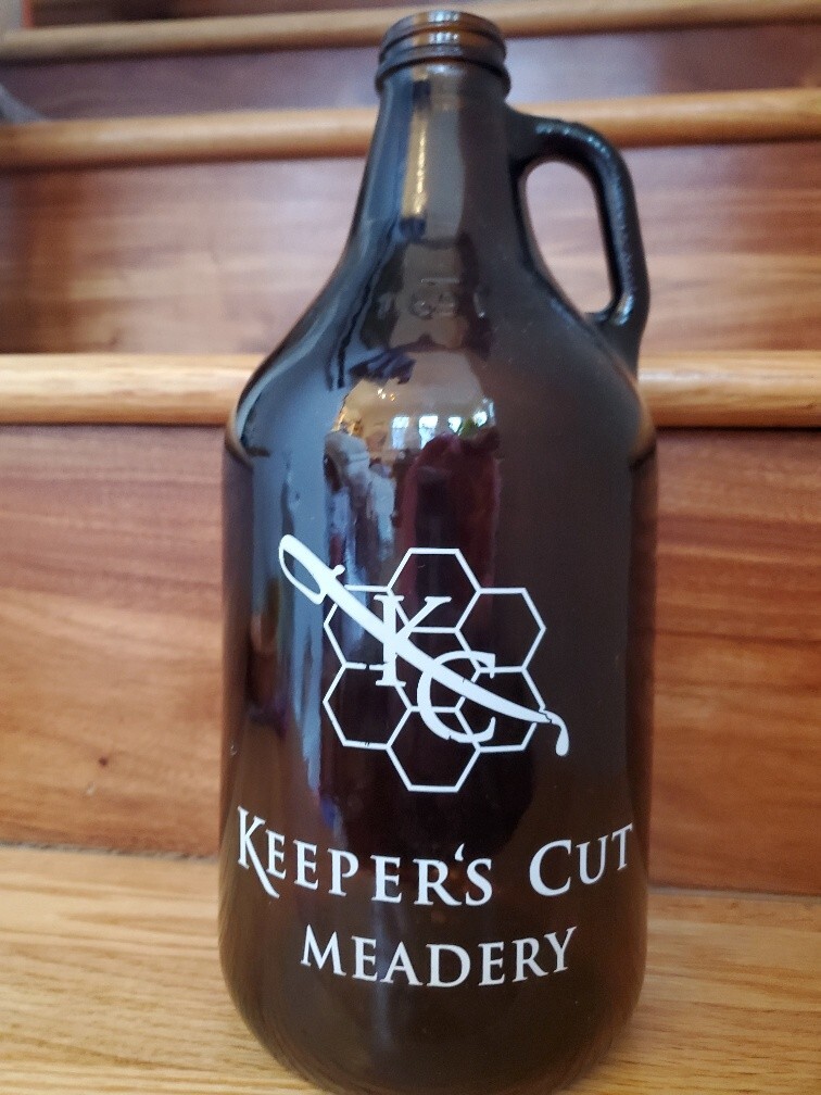 Meadery Keeper's Cut Marion NC Empty Glass Mead Growler Brown Bottle 1.89 L