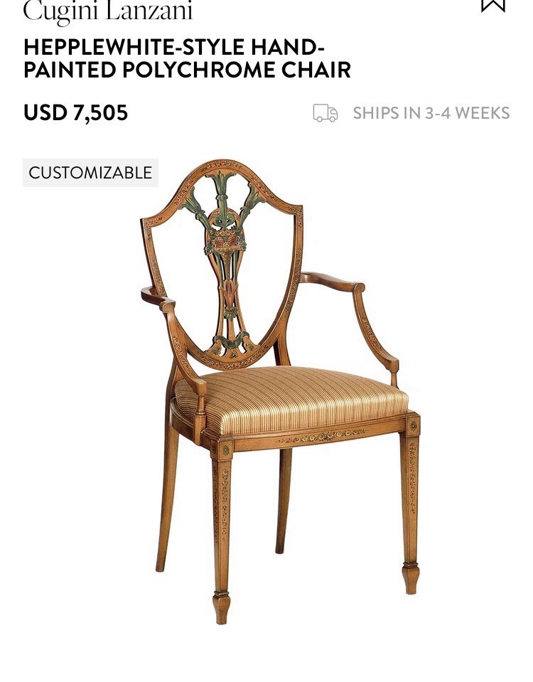 SET 7 Hepplewhite Polychrome Painted Dining Chairs