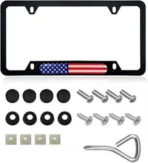 American Flag Patriotic Stainless Steel License Plate Frame, Vintage Rust-Proof