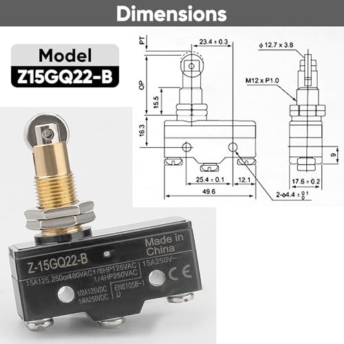 2-Pack Micro Limit Switch with Roller Plunger 2 Count (Pack of 1) Z-15GQ22-B