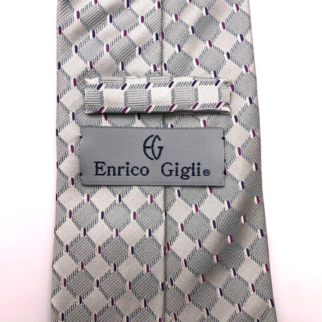 Enrico Gigli Tie Gray Silver Plaid All Over Pattern