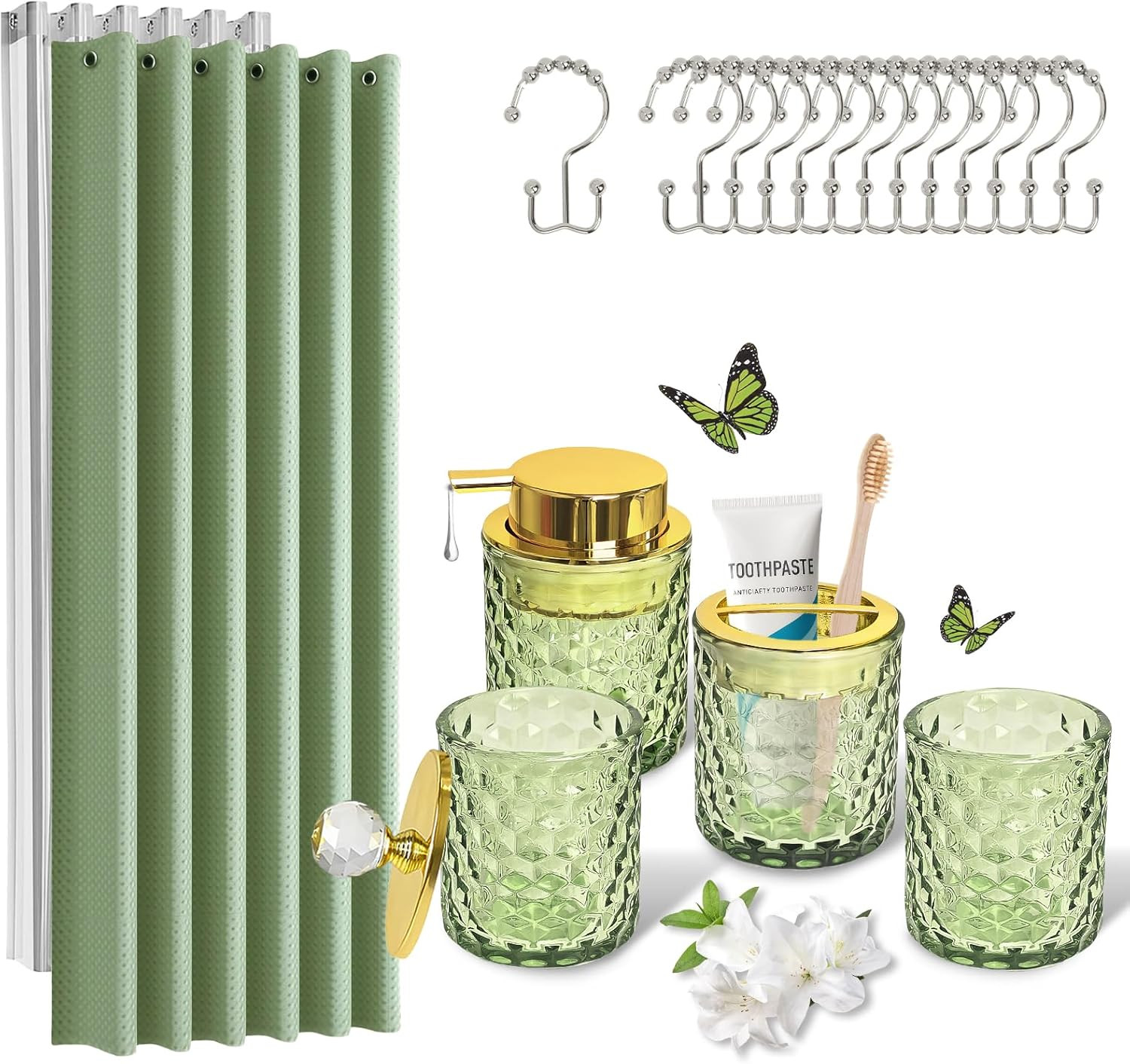 Green Bathroom Accessories Set – 5PCS Sage Green Bathroom Accessories Set with S