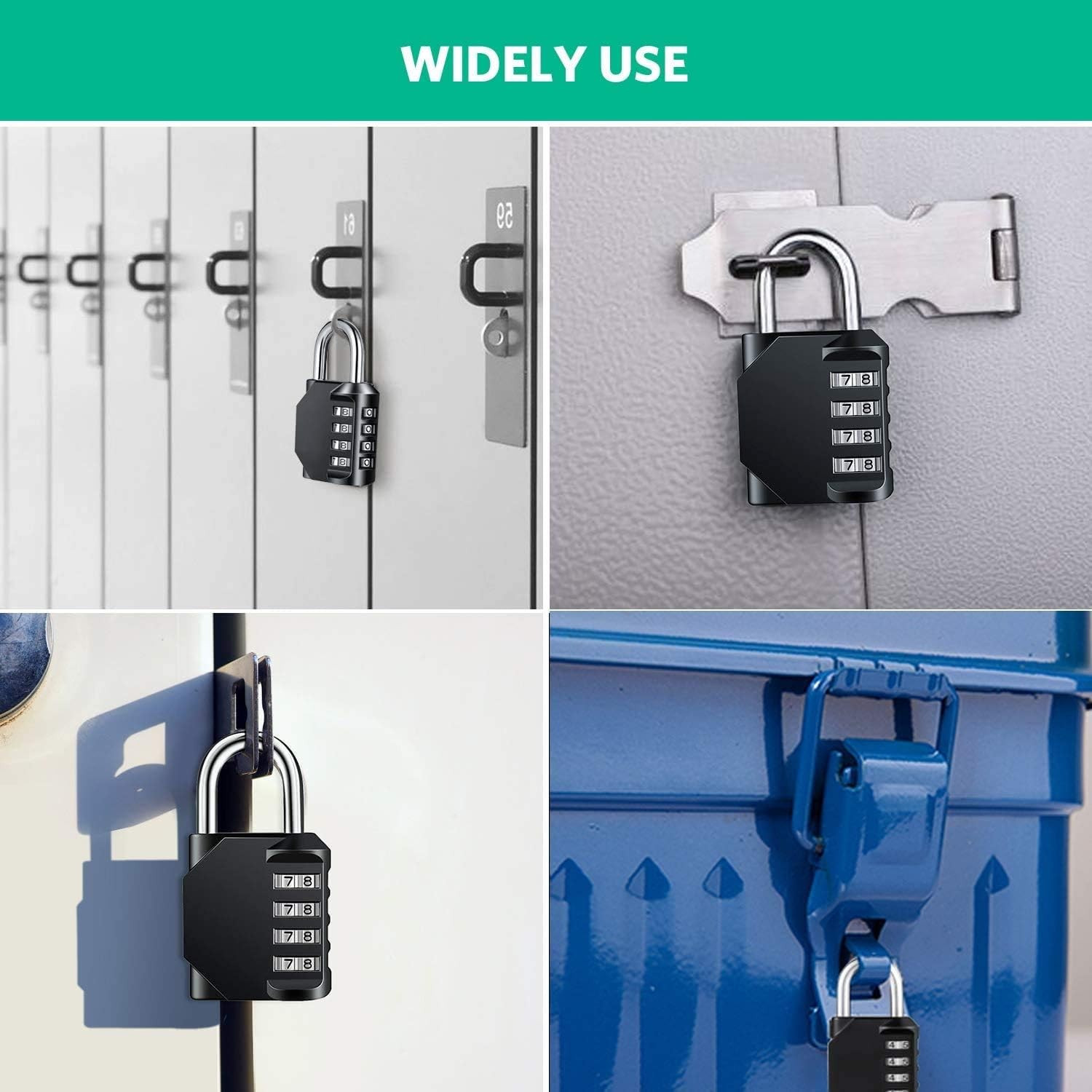 Combination Lock Resettable 4 Digit Padlock with 3.15 Inch, Select Color