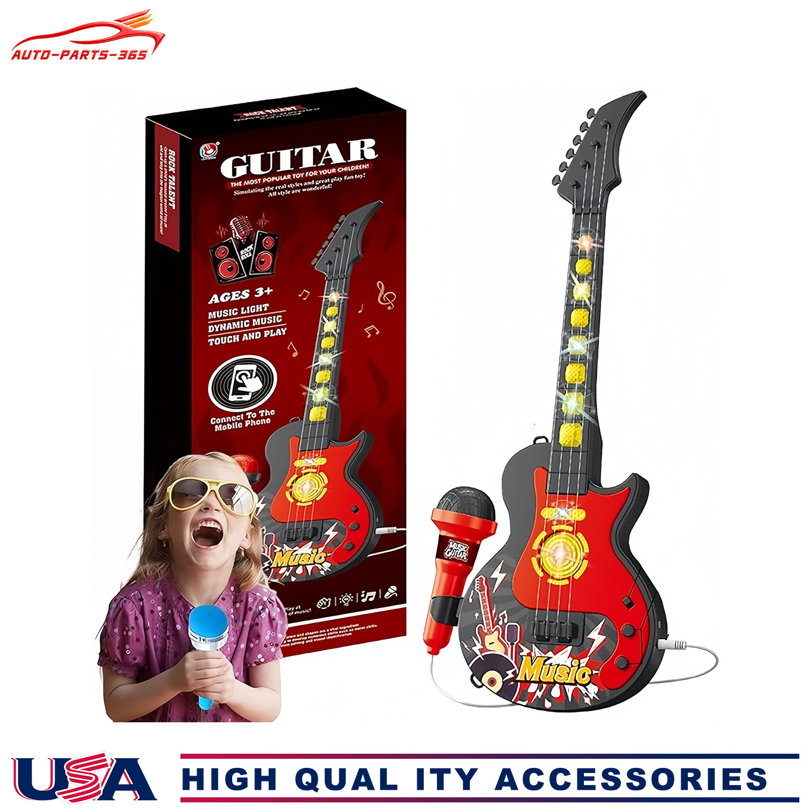 Black Kids Microphone Stand Portable Karaoke Pretend Play Toy Set