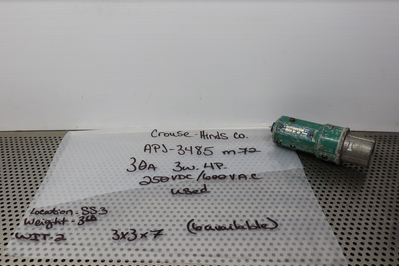 Crouse-Hinds APJ-3485 ARKTITE Plug 30A 3W 4P Used With Warranty