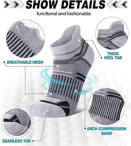 6 Pairs Merino Wool Ankle Running Hiking Socks Compression Support Breathable Th