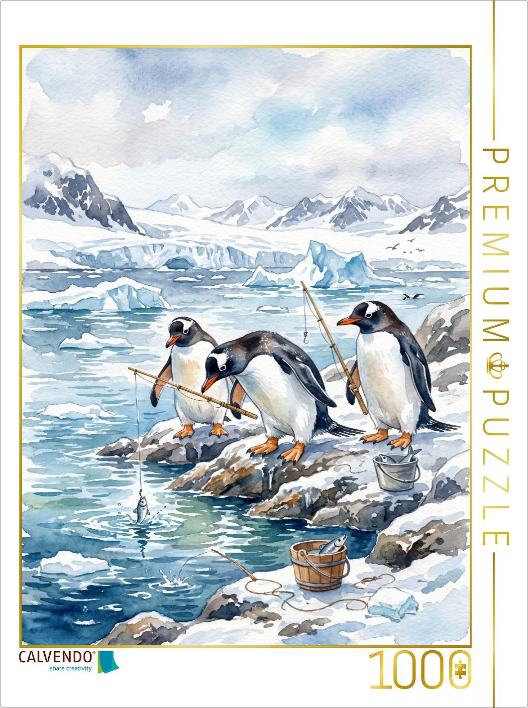 CALVENDO Puzzle Pinguine beim Angeln | 1000 Teile Lege-Größe 64x48cm Foto-Puzzle