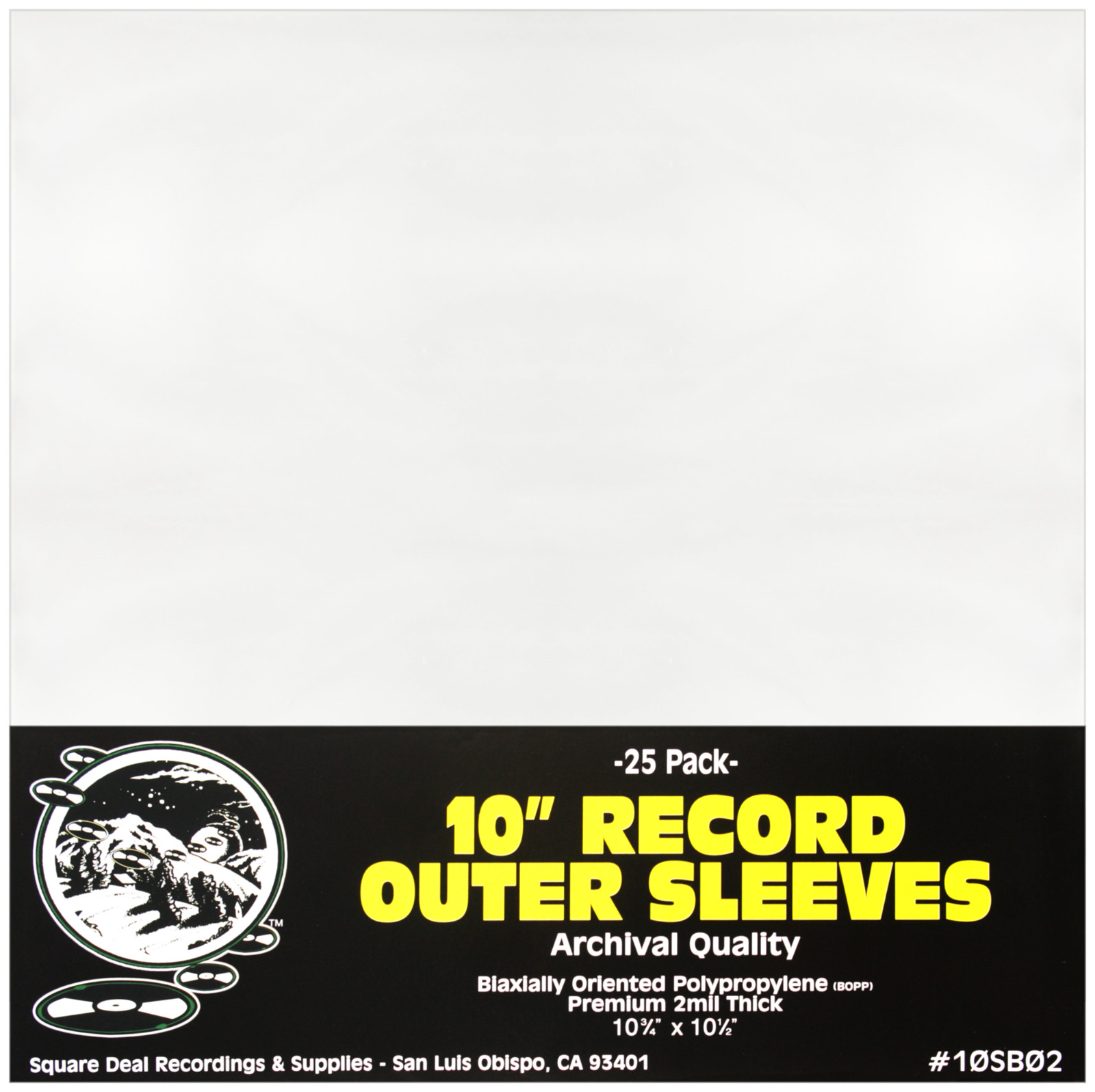 (25) 10SB02 10” Vinyl Record Outer Sleeves – 2mil Thick - Archival Clear BOPP