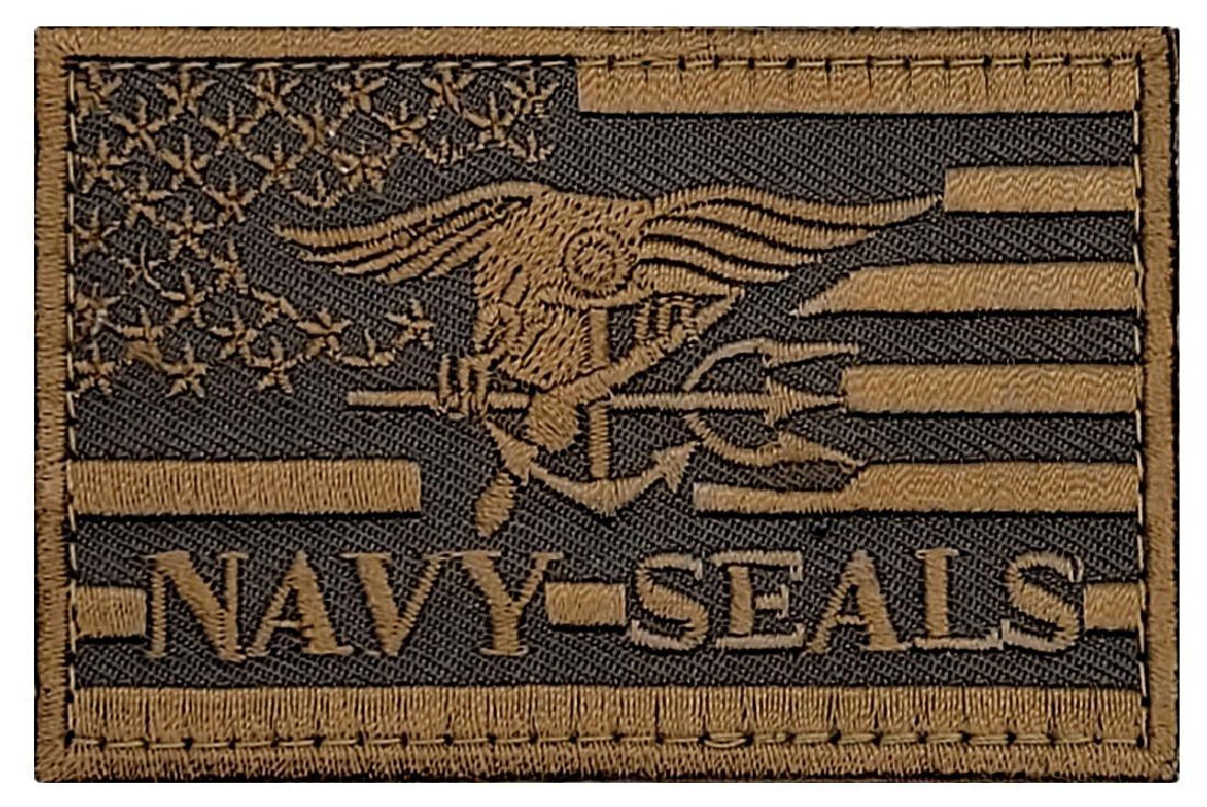USA Flag Navy Seal Trident Patch (Hook Fastener - 3.0 X 2.0 -NS7)