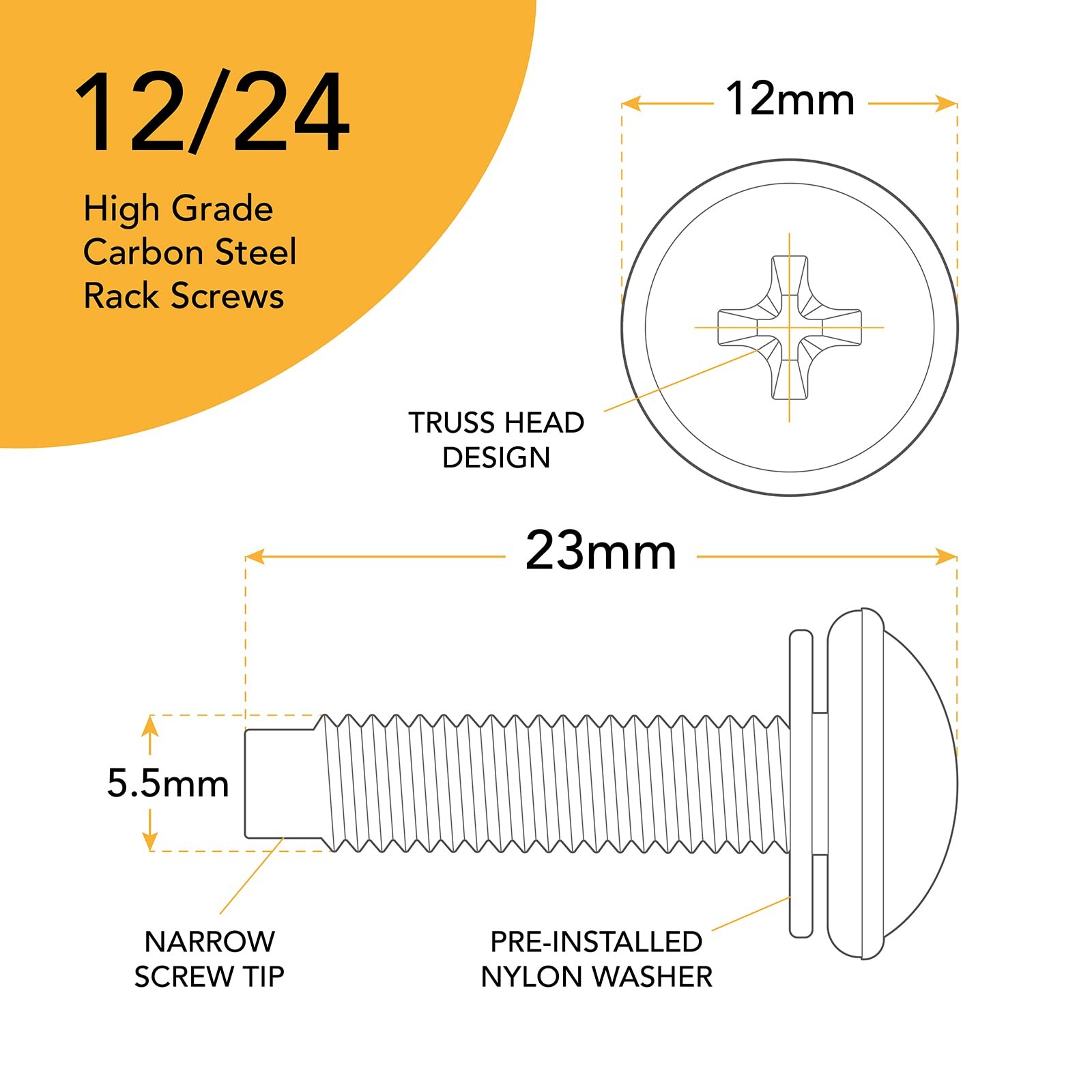 12-24 Rack Screws [50pk] – Mount with (50 Pack), Black
