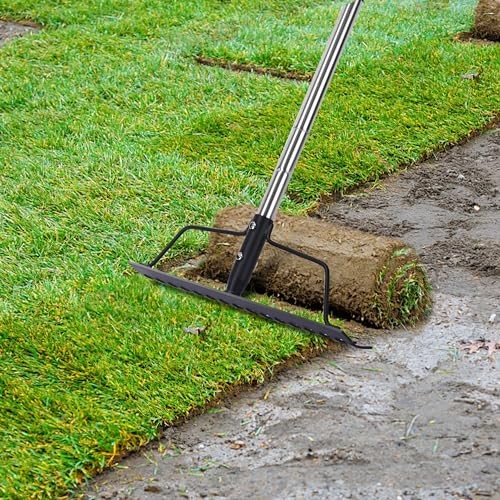 15 Inch Wide Bow Rake, 16 Steel Tines Metal Head Rake Tool with Stainless