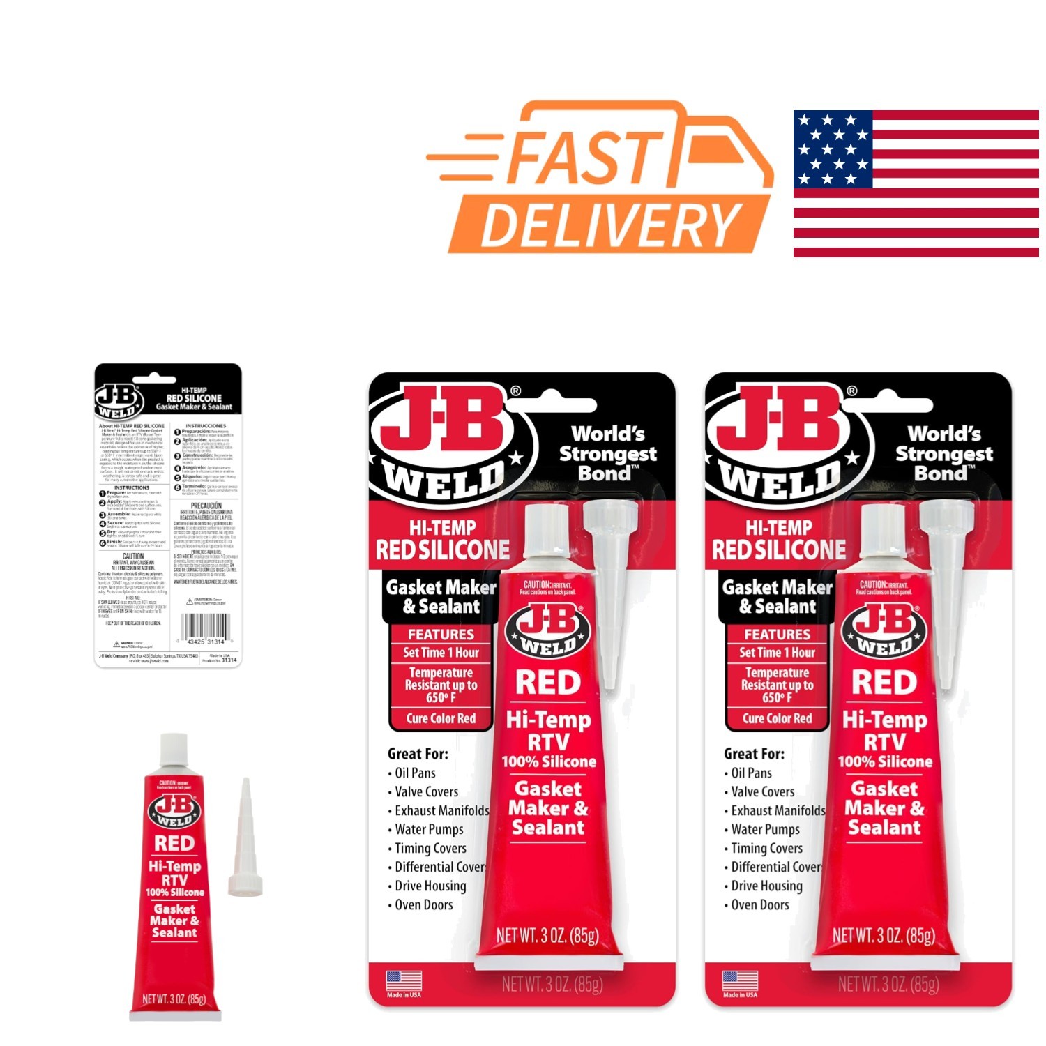 Red High Temperature RTV Silicone Gasket Maker Sealant 3oz 2 Pack Waterproof