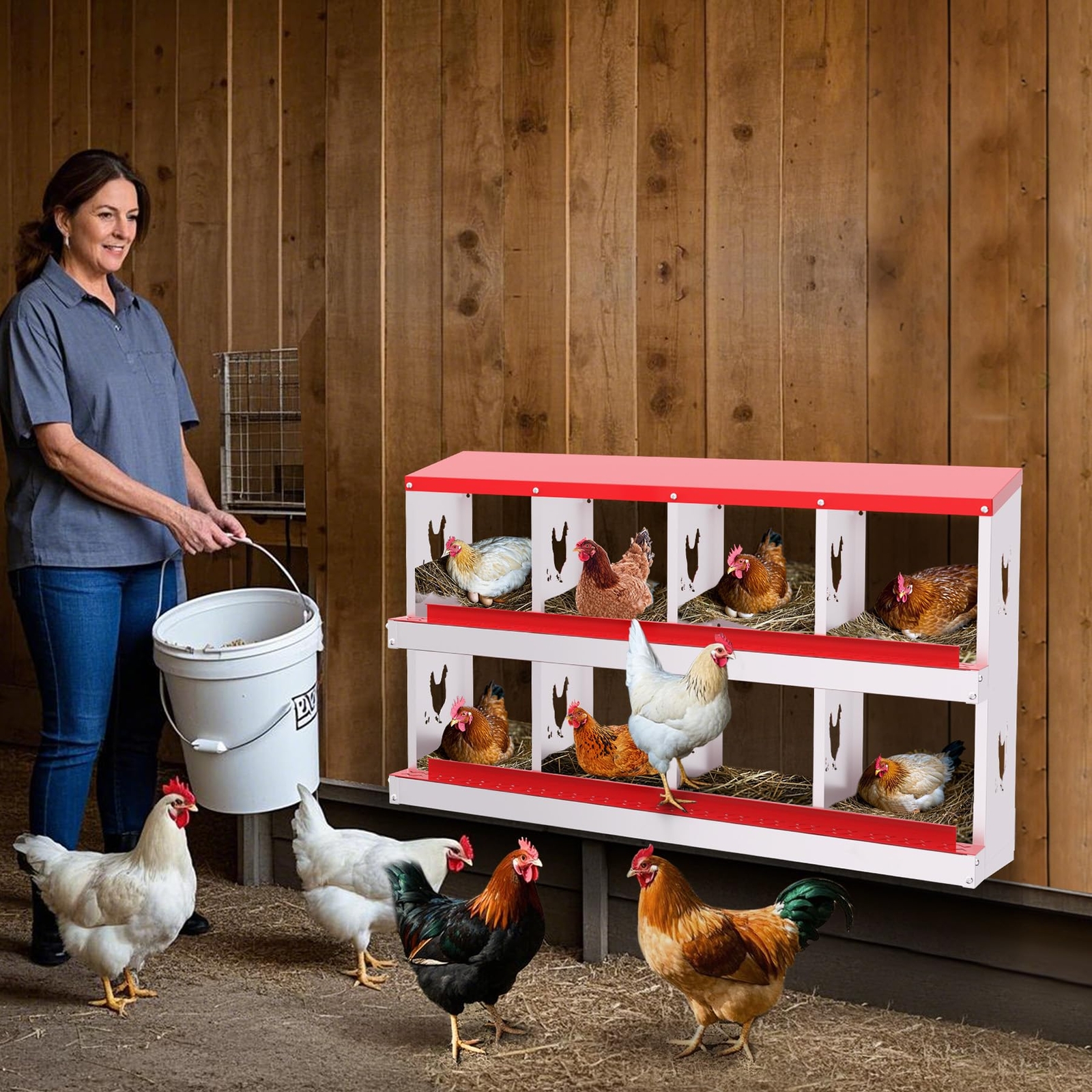 2 Tier Chicken Nesting Box 8 Compartment Chicken Egg Laying Box Egg Collection