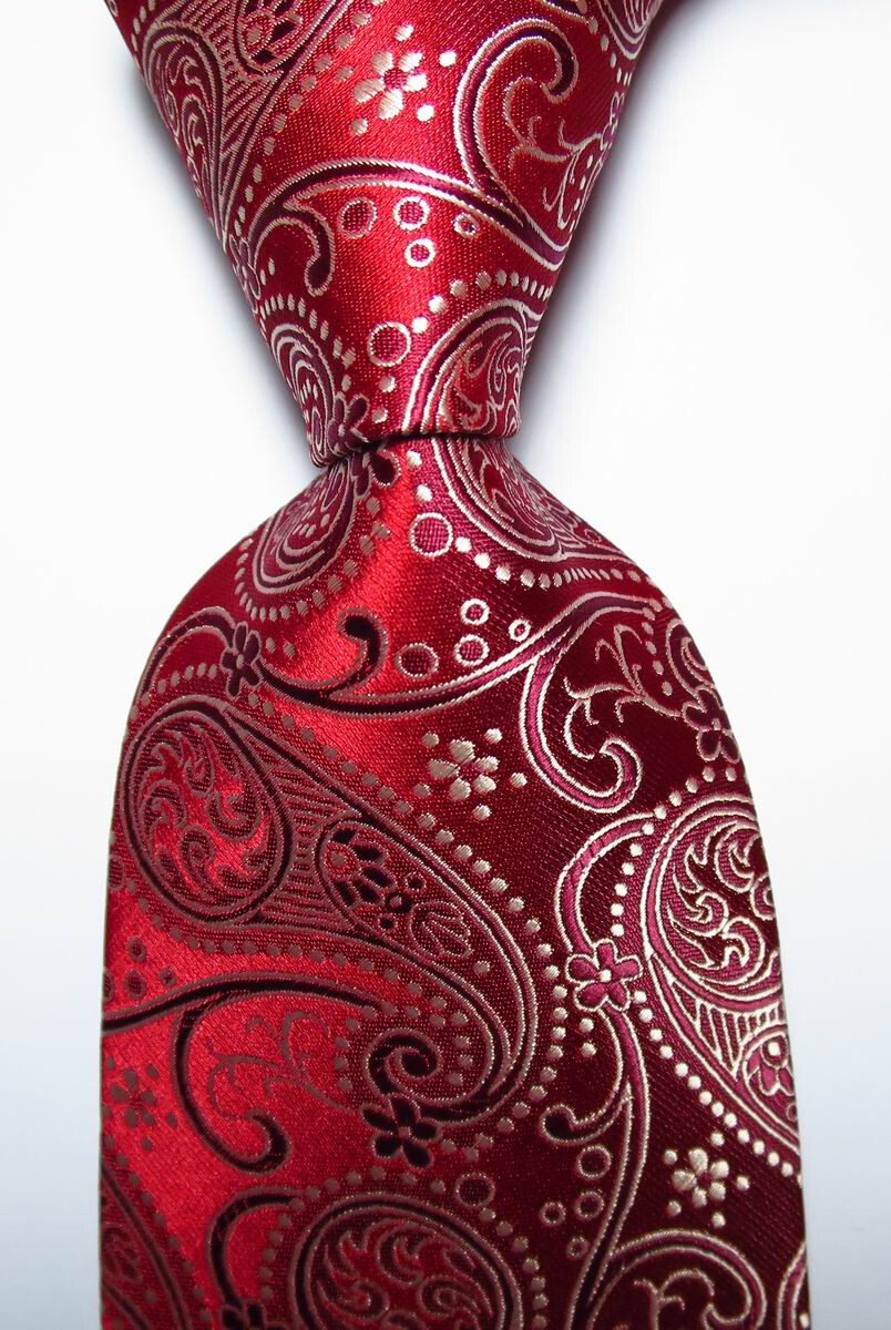 New Classic Paisley Red White JACQUARD WOVEN Silk Men's Tie Necktie