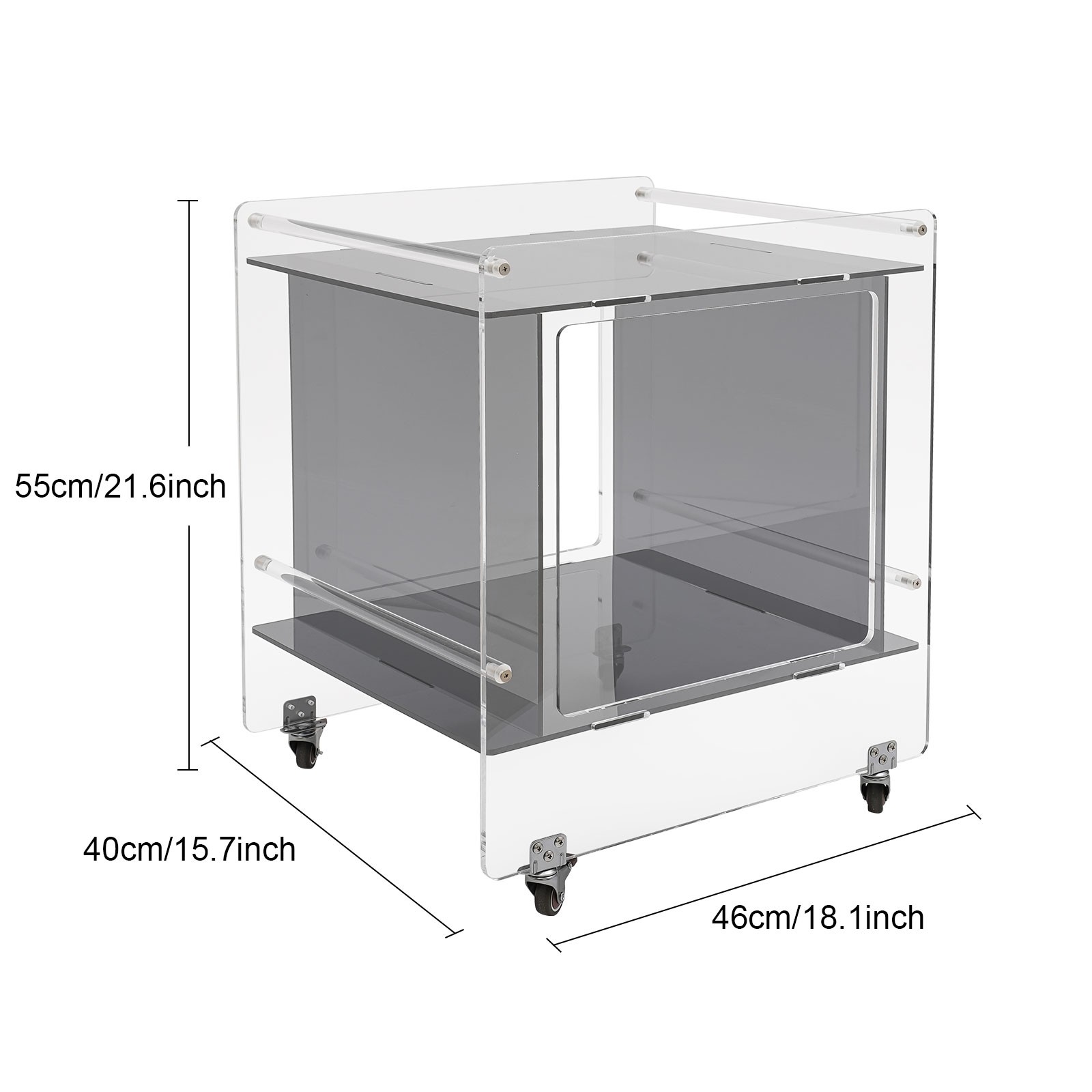 46x40x55cm Side Table Acrylic Mobile Table Multifunctional End Table with Wheels