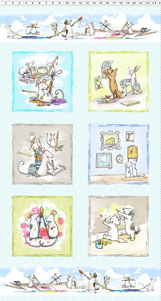 ART CLUB Panel Quilt Fabric by Anita Jeram / Clothworks 24" x 43"