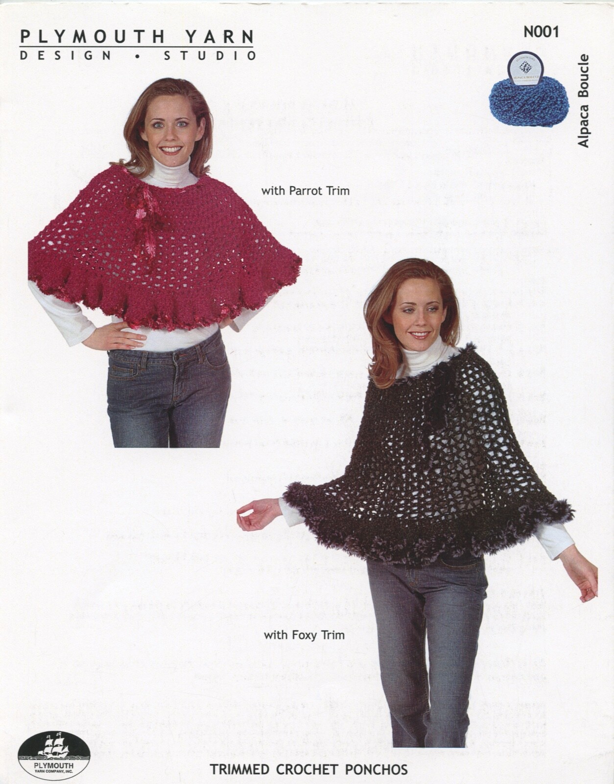 Plymouth Crochet Pattern N001 Trimmed Crochet Ponchos - 2 lengths