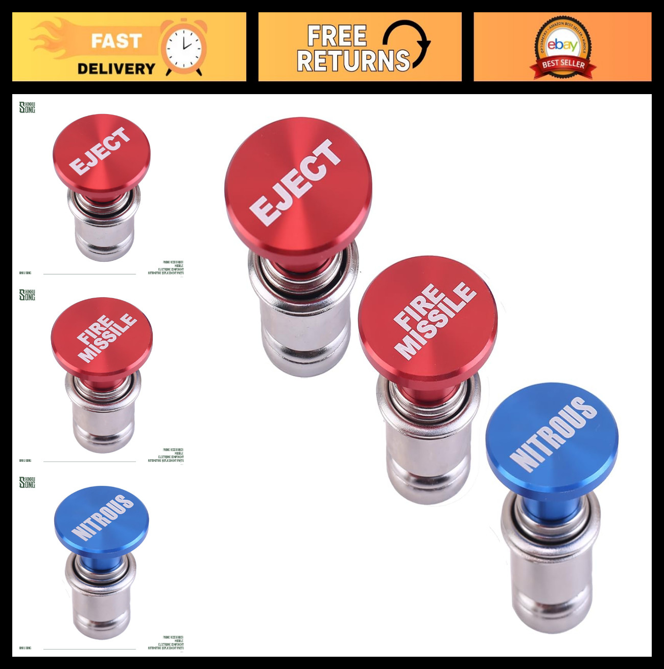 3-Pack Auto Lighter Set | Fast-Heating 12V | EJECT FIRE MISSILES NITROUS Design