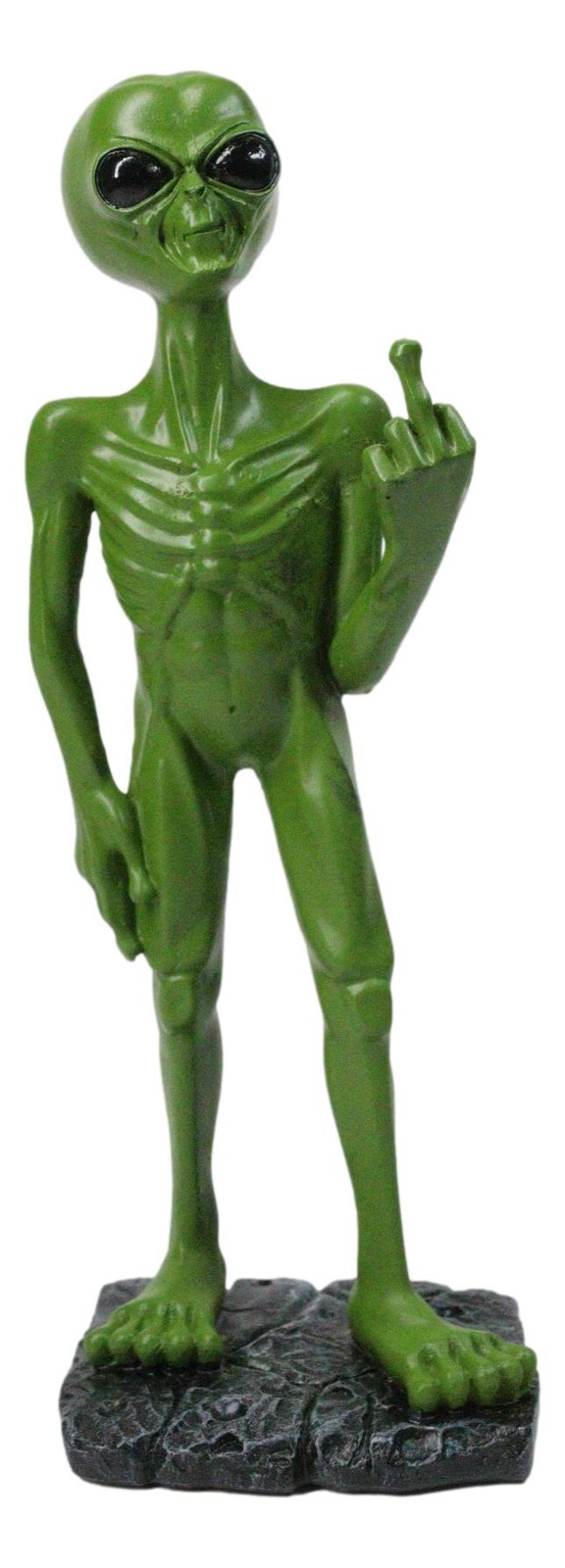 UFO Space Green ET Roswell Alien Flipping The Bird Middle Finger Figurine 7.5"H