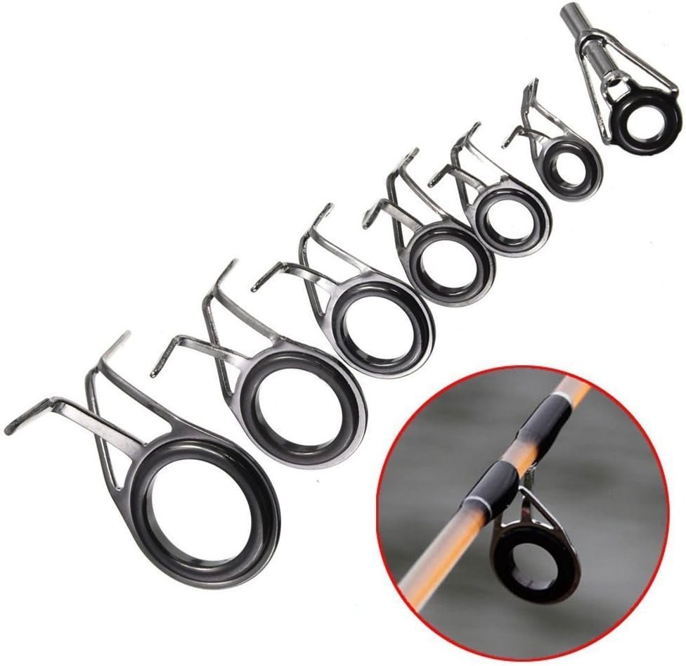 Honbay 7pcs Set Mixed Sizes Fishing Rod Eyes Guides Line Rings Repair black