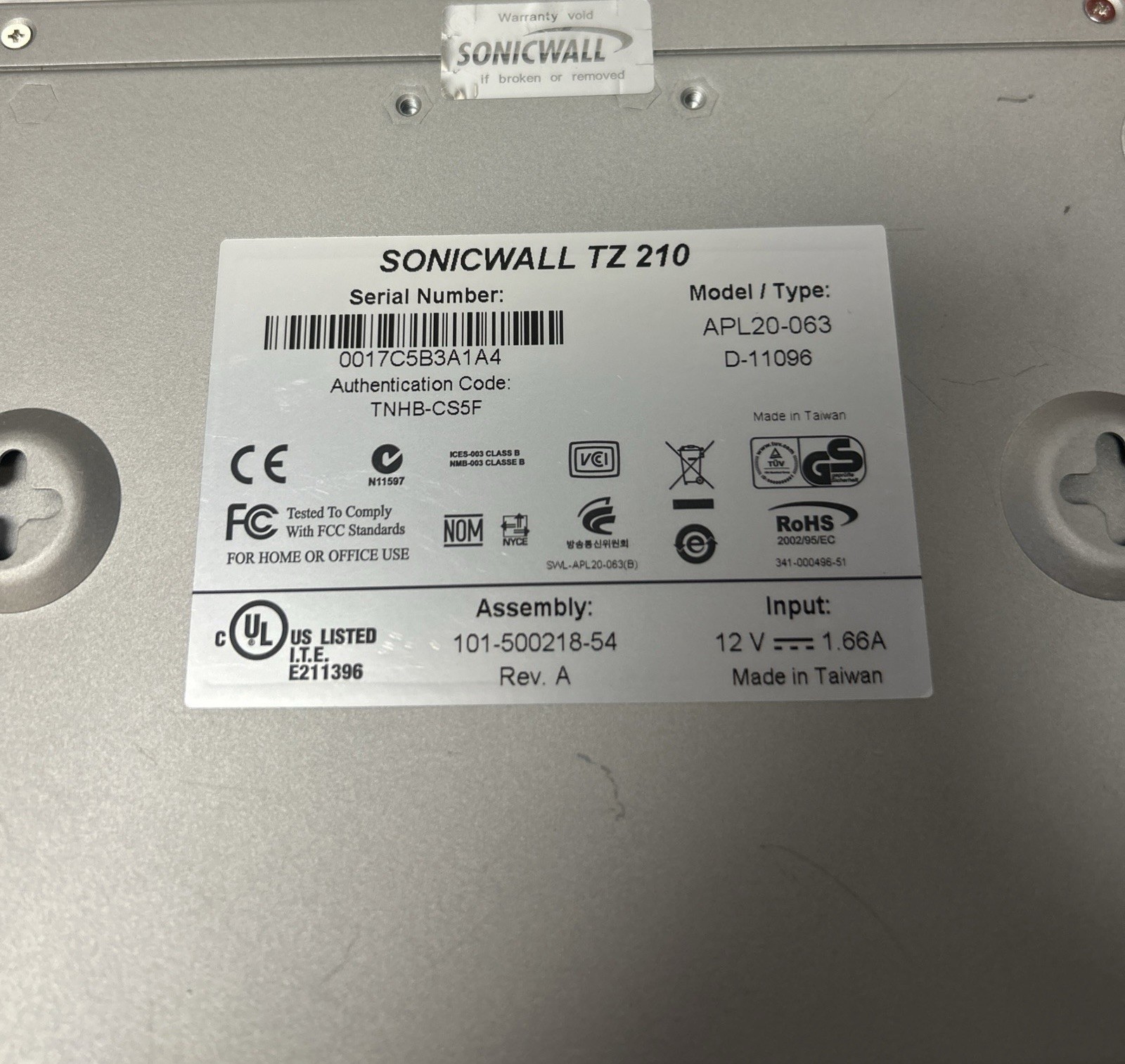 SonicWall TZ 210 Model APL20-063 Network Security Firewall w/ Power Cord
