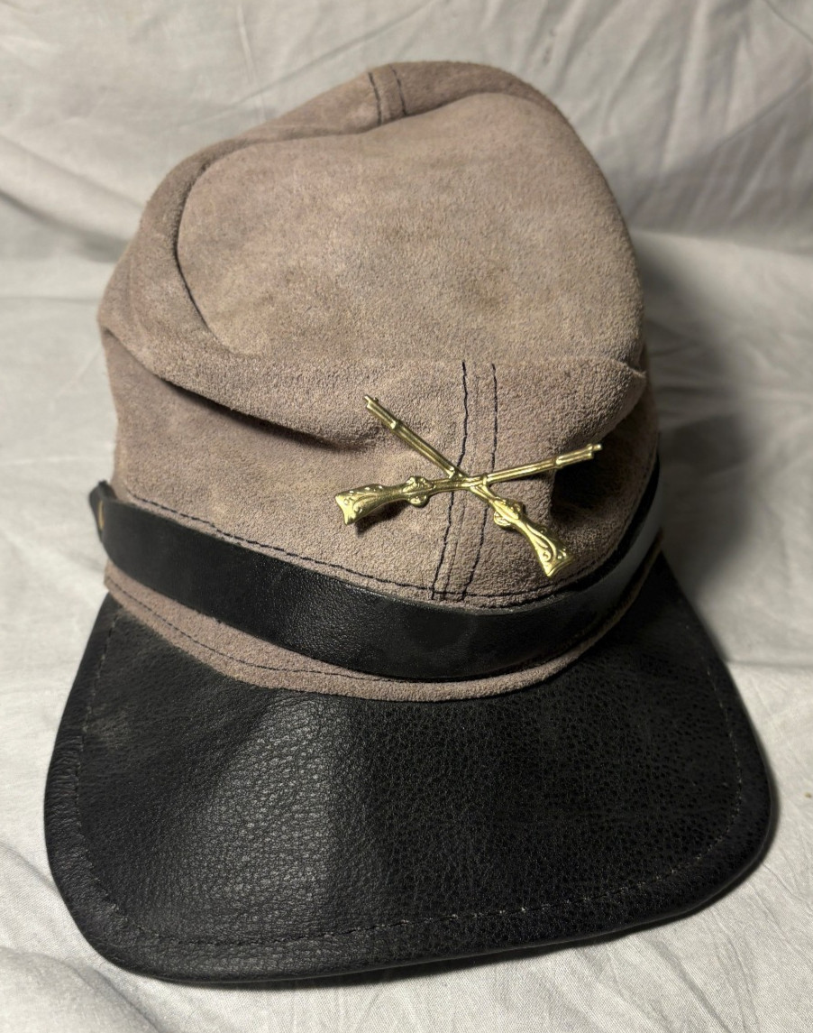 Reenactment Confederate Civil War Leather / Suede Kepi Cap Hat See Pics Vintage