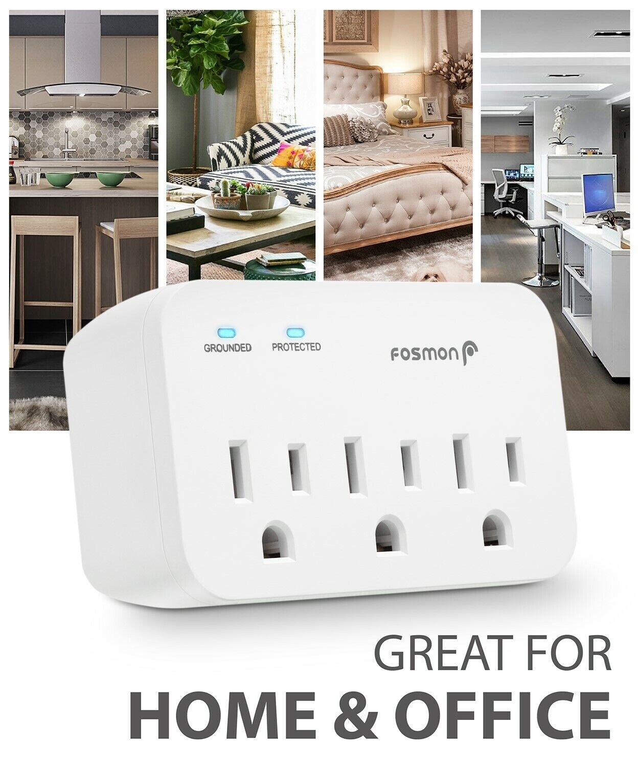 Fosmon [2 PACK][ETL] 3 Outlet 1200J Surge Protector Wall Tap Outlet Plug Adapter
