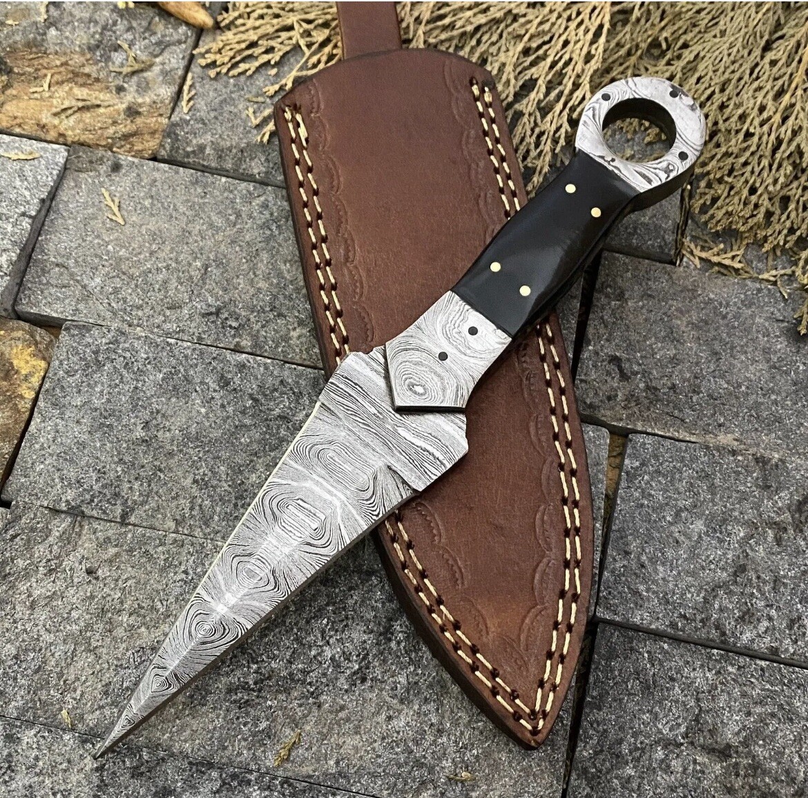 FullTang Double-Edged Damascus Japanese kunai Dagger Throwing Knife Hunting