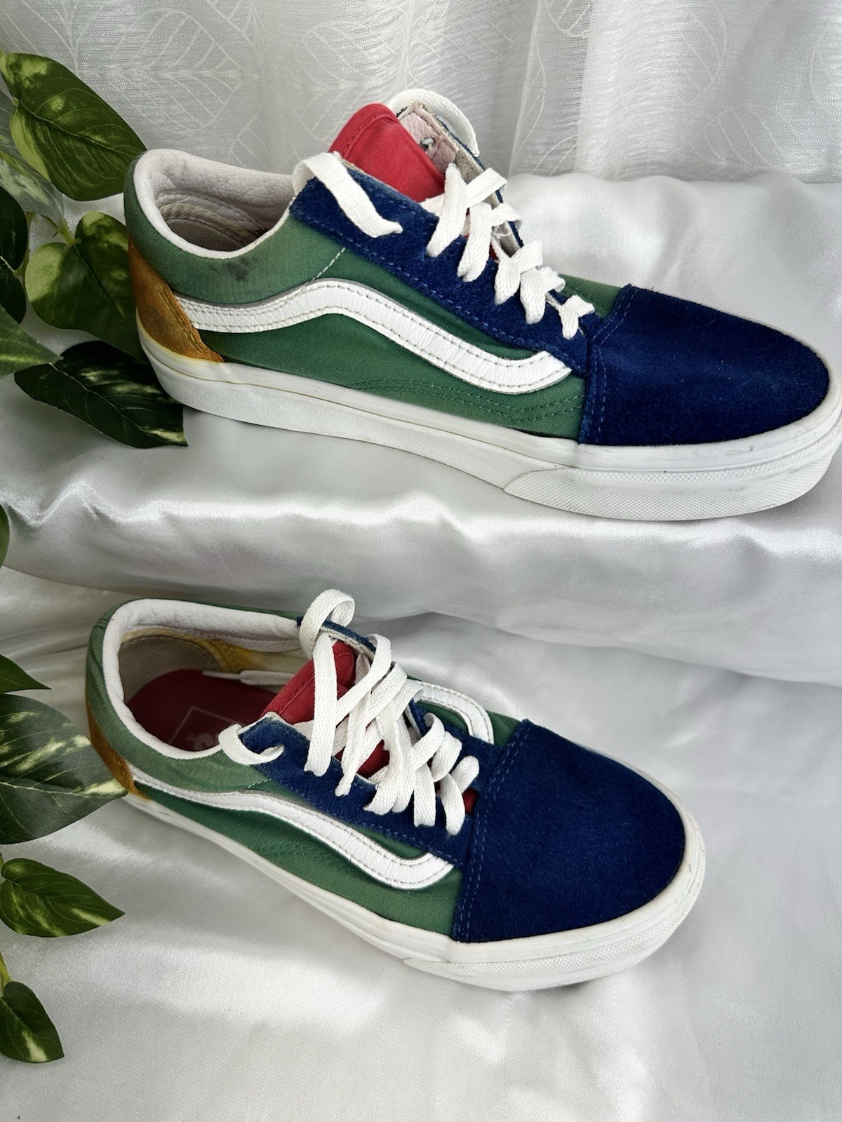 Vans Old Skool Skateboarding Shoes Green Blue Red Yellow women 's US 7