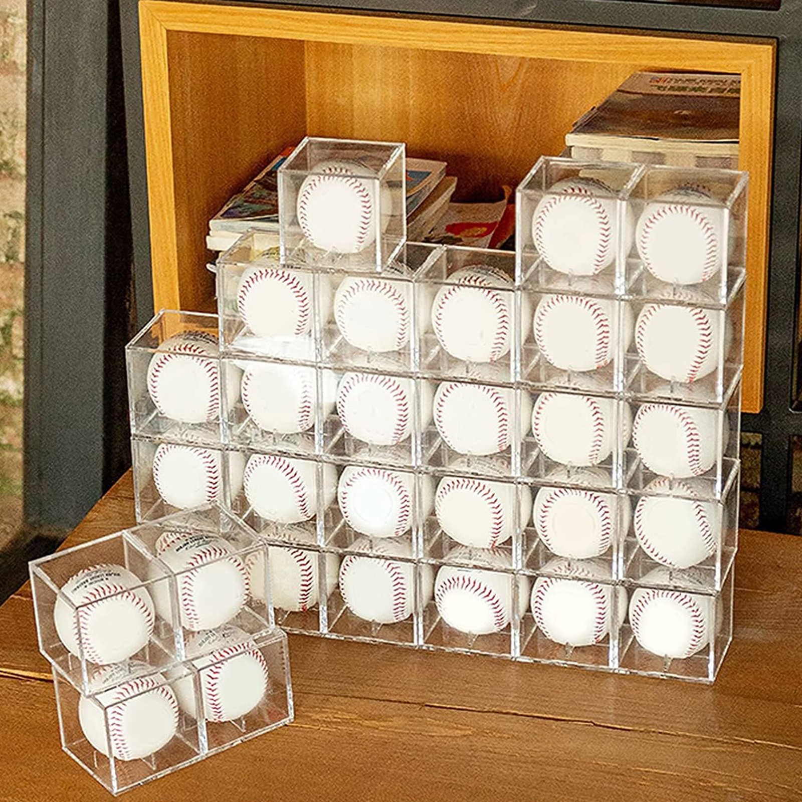 6Pack Baseball Display Case UV Protected Acrylic Clear Holder Square Ball Box