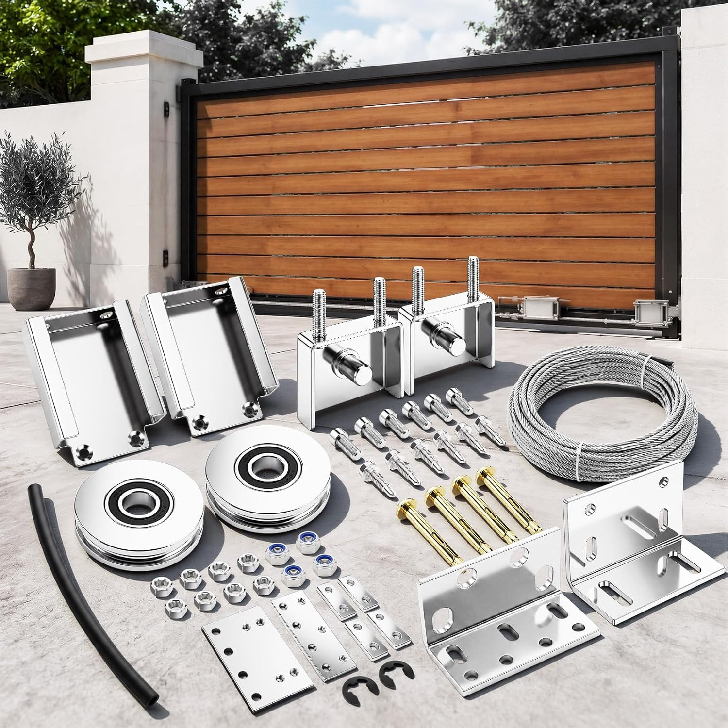 Heavy Duty Telescoping Sliding Gate Hardware Kit Saving Driveway Gate System wit