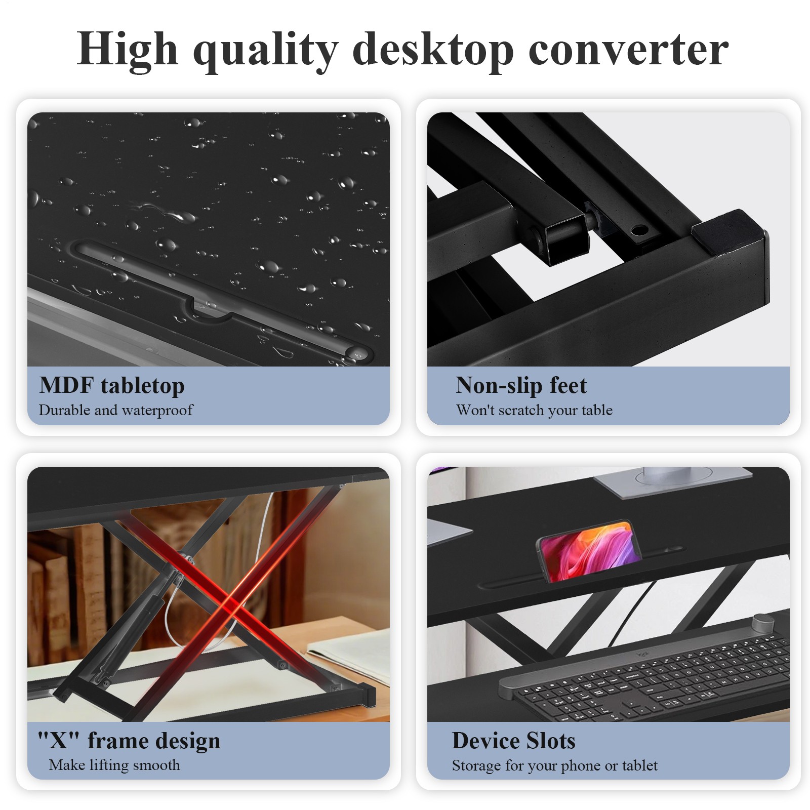 37'' Black Home Office Desk Riser Adjustable Standing Desk Converter