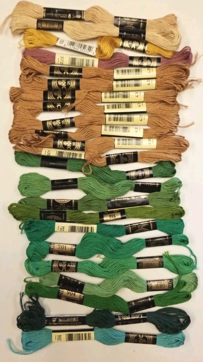 23 Skeins all DMC Mouline Embroidery Floss Thread Landscape Colors, Green Brown