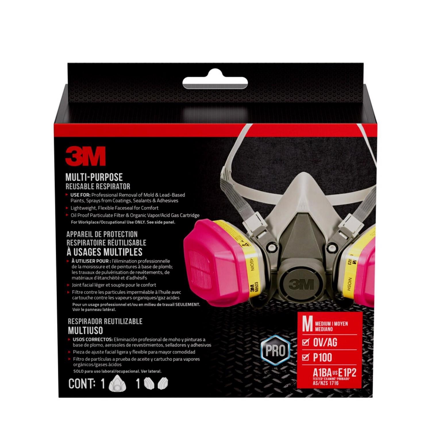 3M P100 Multi-Purpose OV/AG Respirator M 1 pk