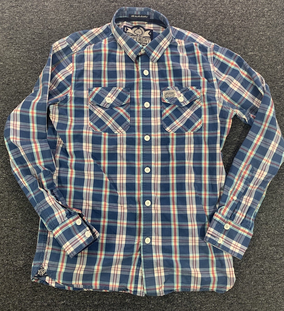 Superdry Long Sleeve Shirt Mens Multi Color Plaid Button Up Large Cotton